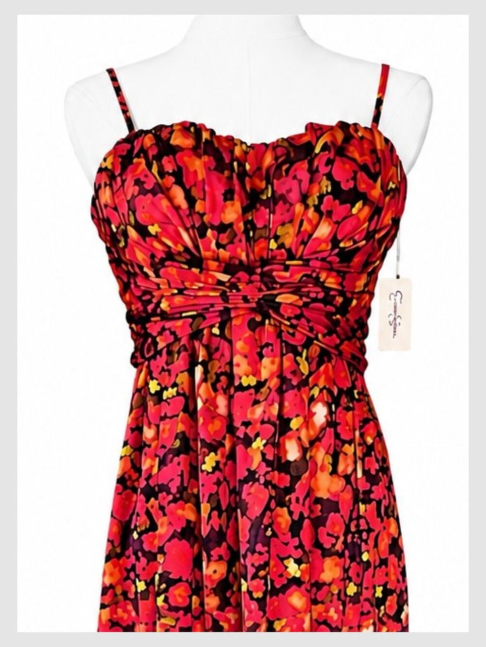 Jessica Simpson Maxi Dress Red Black Floral Corset S 6 - Picture 3 of 8
